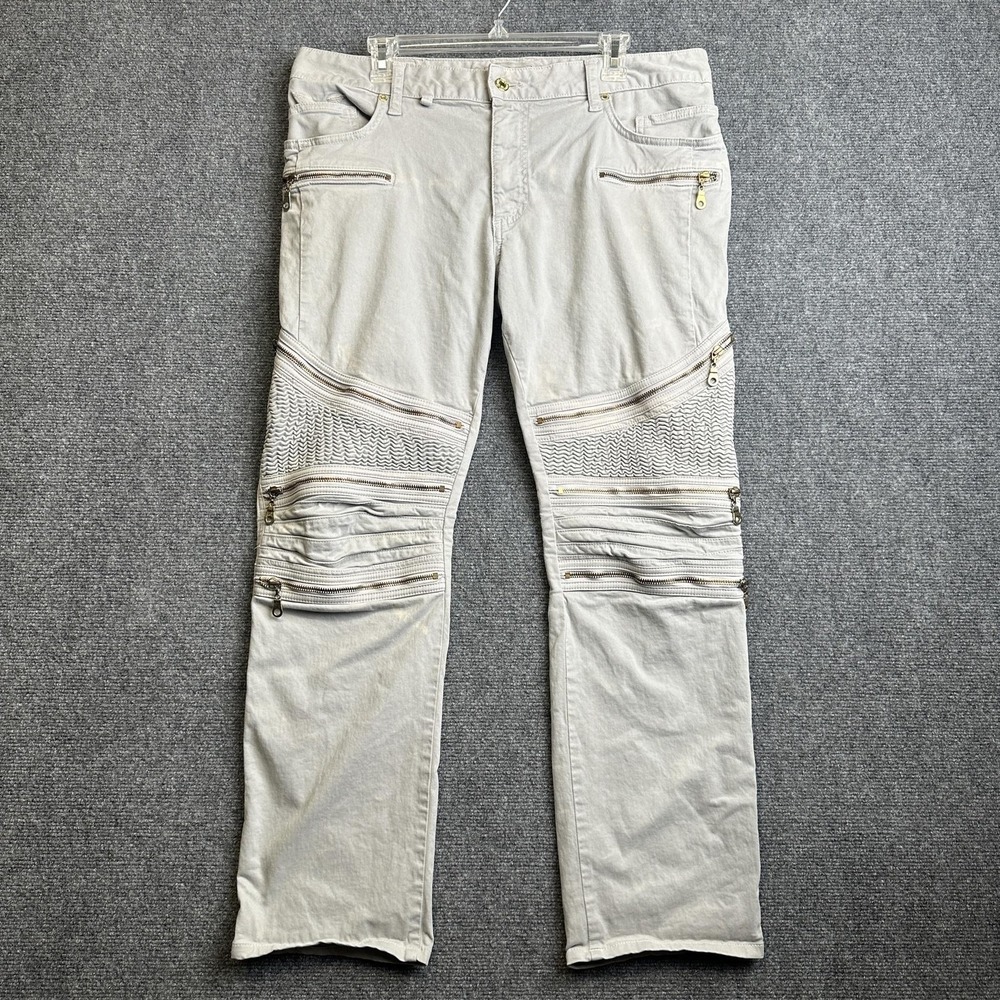 Robins Jean Jeans Mens 36x30‎ Gray Moto Biker Zipper Straight Leg Pants USA